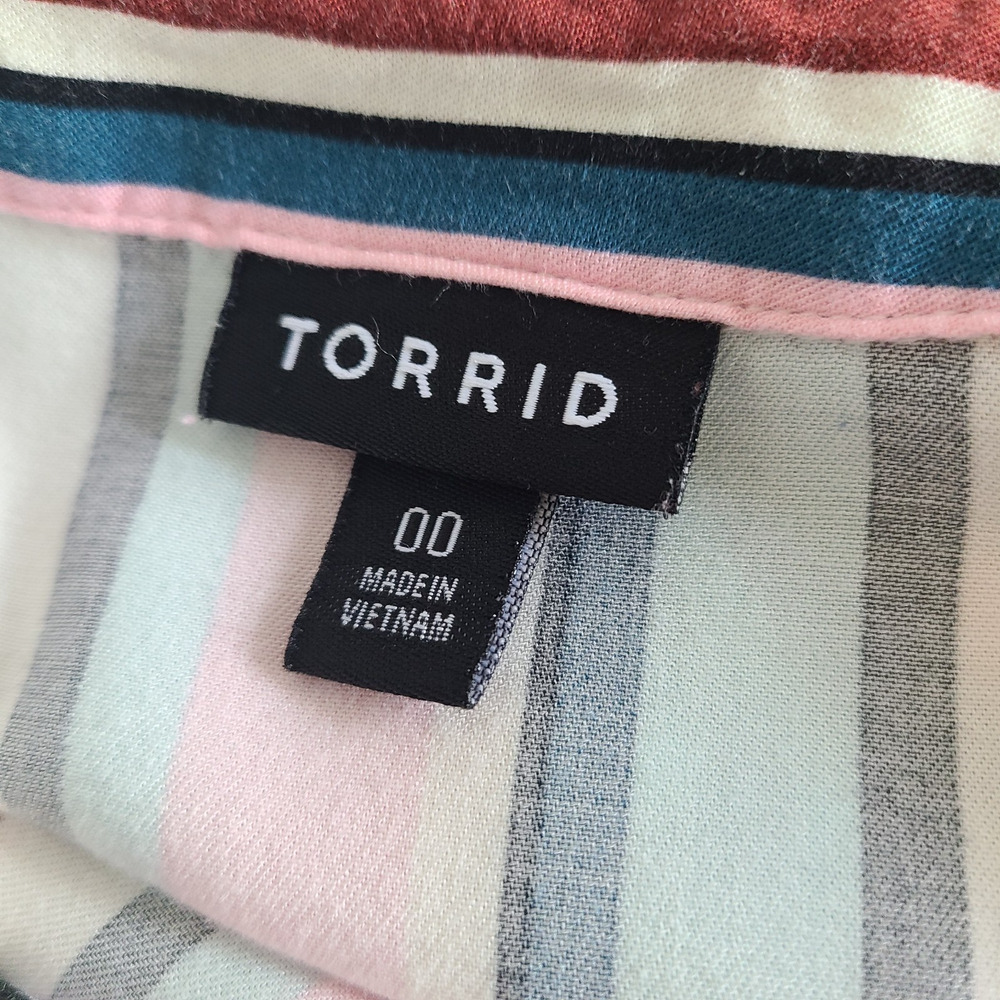 Torrid Midi Preppy Shirt Dress SZ US 10 M / L Resort Challis Button Front Stripe - Picture 12 of 14